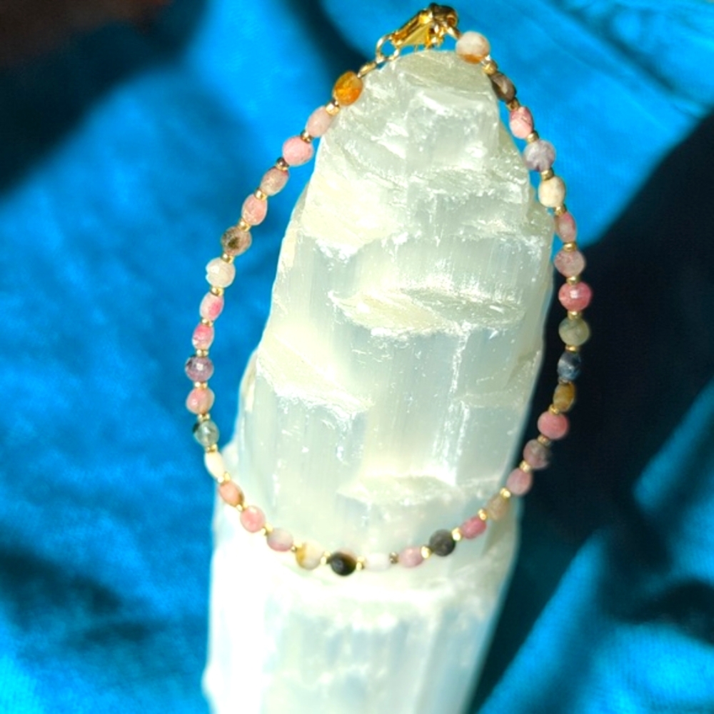 🌷 Tourmaline Bracelet Natural Untreated Bead Stones Semi-Precious |  Pink